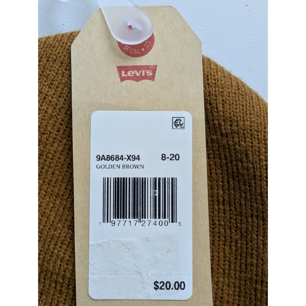 Levi's Kids Cuffed Beanie Hat Stretch‎ Knit One Size Golden Brown NWT
